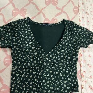 Brandy Melville Dark Green Floral Crop Top
